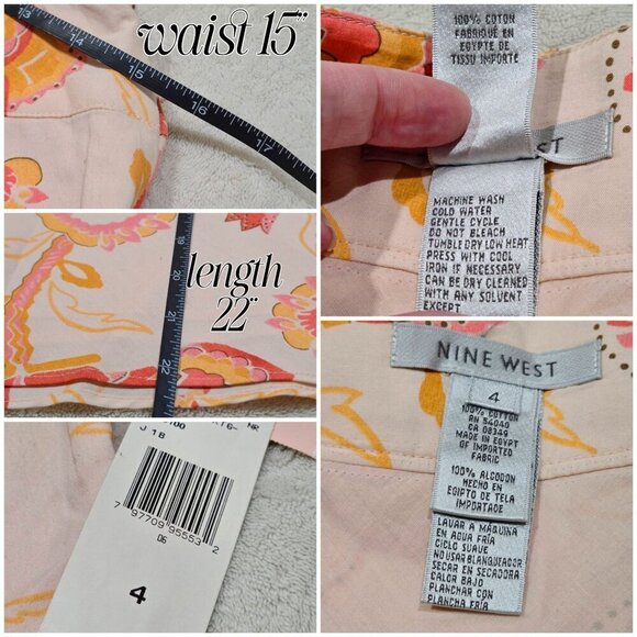 Nine West ✦ Floral A-Line Skirt ✦ Pink Orange Cotton Blend Side Zip Lightweight - Picture 10 of 12